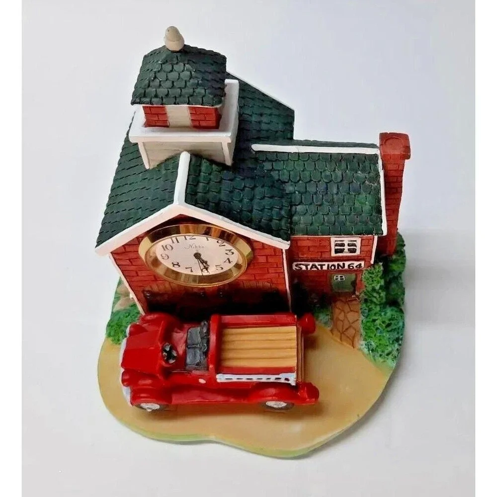 Nikko Quartz Movement Polystone Clock Station 64 Firehouse  Works New Battery‎